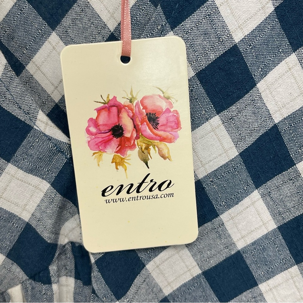 Entro Teal Gingham Plaid Top Ruffle Sleeves Women’s Size 2X NWT - Picture 5 of 6
